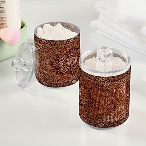 Kigai 2PCS Brown Persian Texture Qtip Holder Dispenser with Lids - 14 oz Bathroom Storage Organizer Set, Clear Apothecary Jars Food Storage Containers, for Tea, Coffee, Cotton Ball, Floss