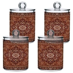 Kigai 2PCS Brown Persian Texture Qtip Holder Dispenser with Lids - 14 oz Bathroom Storage Organizer Set, Clear Apothecary Jars Food Storage Containers, for Tea, Coffee, Cotton Ball, Floss