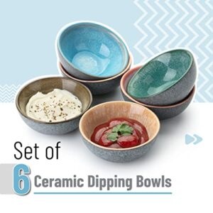 Brew To A Tea BTaT- Ceramic Dipping Bowls, 3.5 Oz, Set of 6, Colorful Small Bowls, Soy Sauce Dish, Dip Bowls, Sauce Bowls, Mini Bowls, Condiment Bowls, Small Bowls for Dipping