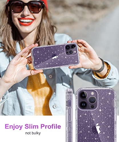 Hython Case for iPhone 14 Pro Max Case Glitter, Cute Clear Glitter Bling Sparkle Cover, [Military Grade Protection] Hybrid Heavy Duty Rugged Hard PC Bumper Shockproof Soft TPU Protective Phone Cases