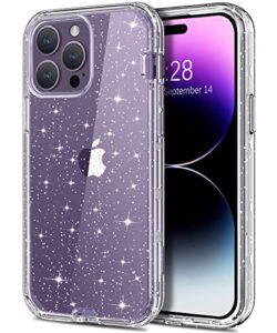 hython case for iphone 14 pro max case glitter, cute clear glitter bling sparkle cover, [military grade protection] hybrid heavy duty rugged hard pc bumper shockproof soft tpu protective phone cases