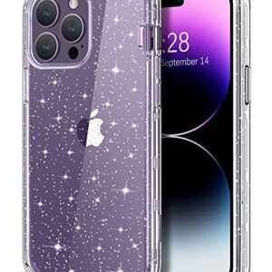 Hython Case for iPhone 14 Pro Max Case Glitter, Cute Clear Glitter Bling Sparkle Cover, [Military Grade Protection] Hybrid Heavy Duty Rugged Hard PC Bumper Shockproof Soft TPU Protective Phone Cases