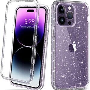 Hython Case for iPhone 14 Pro Max Case Glitter, Cute Clear Glitter Bling Sparkle Cover, [Military Grade Protection] Hybrid Heavy Duty Rugged Hard PC Bumper Shockproof Soft TPU Protective Phone Cases