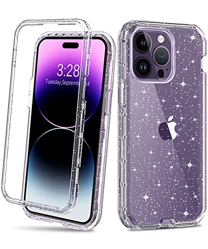 Hython Case for iPhone 14 Pro Max Case Glitter, Cute Clear Glitter Bling Sparkle Cover, [Military Grade Protection] Hybrid Heavy Duty Rugged Hard PC Bumper Shockproof Soft TPU Protective Phone Cases