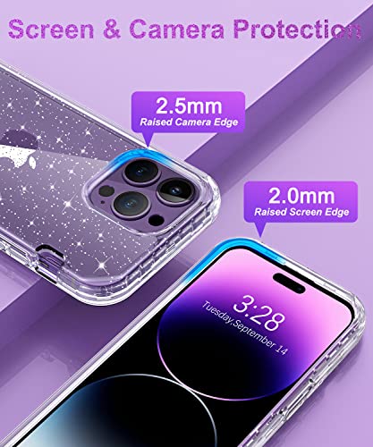 Hython Case for iPhone 14 Pro Max Case Glitter, Cute Clear Glitter Bling Sparkle Cover, [Military Grade Protection] Hybrid Heavy Duty Rugged Hard PC Bumper Shockproof Soft TPU Protective Phone Cases