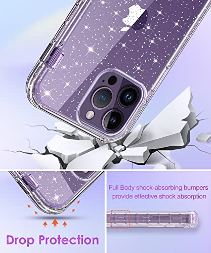 Hython Case for iPhone 14 Pro Max Case Glitter, Cute Clear Glitter Bling Sparkle Cover, [Military Grade Protection] Hybrid Heavy Duty Rugged Hard PC Bumper Shockproof Soft TPU Protective Phone Cases