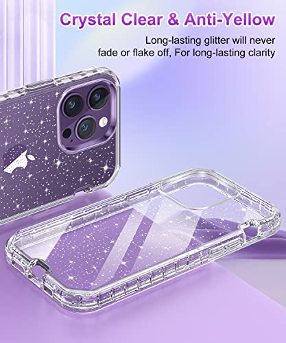 Hython Case for iPhone 14 Pro Max Case Glitter, Cute Clear Glitter Bling Sparkle Cover, [Military Grade Protection] Hybrid Heavy Duty Rugged Hard PC Bumper Shockproof Soft TPU Protective Phone Cases