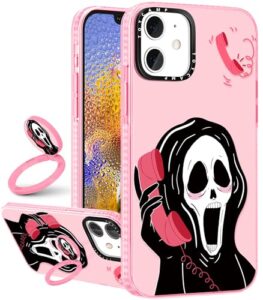 toycamp for iphone 11 case with ring kickstand, cute design for women girls girly boys skeleton skull cartoon print case cover for iphone 11 (6.1 inch)