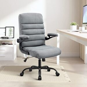 SEATZONE Home Office Desk Chair, High Back Ergonomic, Lumbar Support Computer Chairs with Wheels and Flip-up Armrest Adjustable, Backward Tilt, Gray