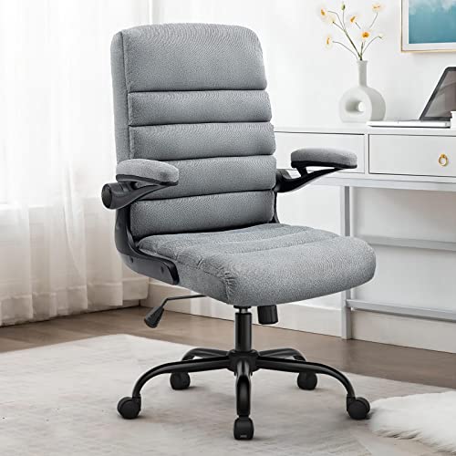 SEATZONE Home Office Desk Chair, High Back Ergonomic, Lumbar Support Computer Chairs with Wheels and Flip-up Armrest Adjustable, Backward Tilt, Gray