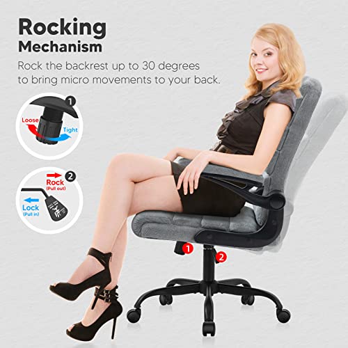 SEATZONE Home Office Desk Chair, High Back Ergonomic, Lumbar Support Computer Chairs with Wheels and Flip-up Armrest Adjustable, Backward Tilt, Gray