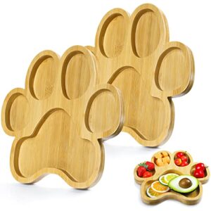 2 pcs paw shaped bamboo serving tray pumpkin/maple leaf snack platter with grooves claw heart candy dish bowl gifts for thanksgiving dog birthday party supplies (paw)