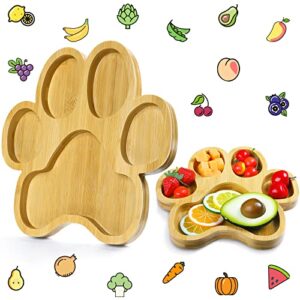 2 Pcs Paw Shaped Bamboo Serving Tray Pumpkin/Maple Leaf Snack Platter with Grooves Claw Heart Candy Dish Bowl Gifts for Thanksgiving Dog Birthday Party Supplies (Paw)