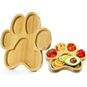 2 Pcs Paw Shaped Bamboo Serving Tray Pumpkin/Maple Leaf Snack Platter with Grooves Claw Heart Candy Dish Bowl Gifts for Thanksgiving Dog Birthday Party Supplies (Paw)