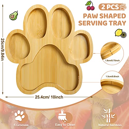 2 Pcs Paw Shaped Bamboo Serving Tray Pumpkin/Maple Leaf Snack Platter with Grooves Claw Heart Candy Dish Bowl Gifts for Thanksgiving Dog Birthday Party Supplies (Paw)