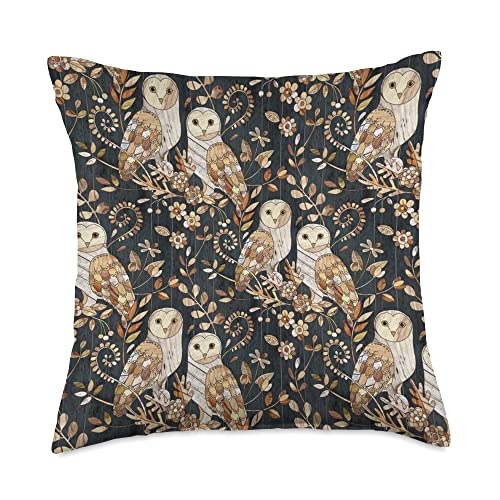 Pattern Christmas funny Wooden Wonderland Barn Owl Collage Throw Pillow, 18x18, Multicolor