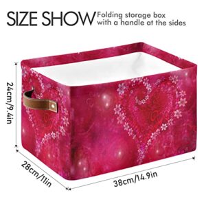 senya Valentine's Day Basket with Handles, Valentine's Day Love Heart Foldable Fabric Collapsible Storage Bins Organizer Bag for Storage Clothes