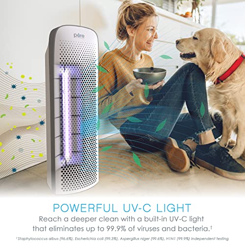 Pure Enrichment® PureZone™ Elite True HEPA Large Room Tower Air Purifier Bundle, Air Quality Monitor, 4 Stage Filtration and UV-C Light, Helps Destroy Bacteria, Smoke, Pollen & Dust