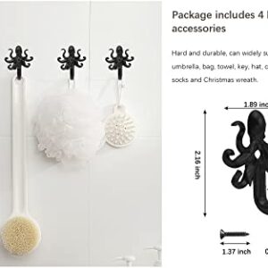 MUMIAO 5 Pack Coat Hooks Wall Storage Hooks – Decorative Wall Mounted Hooks Rustic Metal Clothing Hanger for Hanging Coats, Scarves, Bags, Purses, Backpacks Home Decor (Black Octopus)