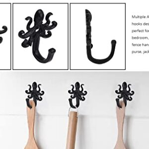 MUMIAO 5 Pack Coat Hooks Wall Storage Hooks – Decorative Wall Mounted Hooks Rustic Metal Clothing Hanger for Hanging Coats, Scarves, Bags, Purses, Backpacks Home Decor (Black Octopus)