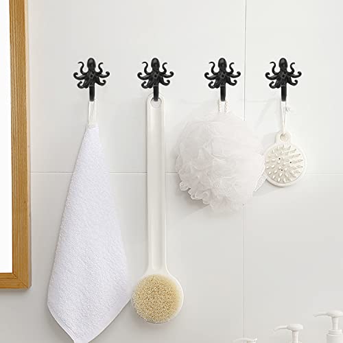 MUMIAO 5 Pack Coat Hooks Wall Storage Hooks – Decorative Wall Mounted Hooks Rustic Metal Clothing Hanger for Hanging Coats, Scarves, Bags, Purses, Backpacks Home Decor (Black Octopus)