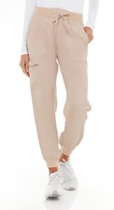 medichic mini marilyn knit waist scrub joggers pants with 4-way stretch six pockets medical nursing slim tapered jogger khaki