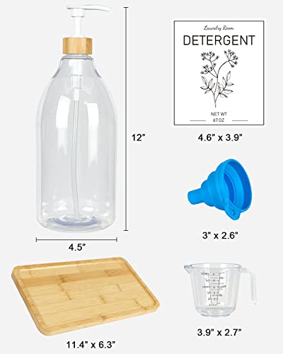 Liquid Laundry Detergent Dispenser, Laundry Detergent Container for Laundry Room, 67oz Storage Container for Farmhouse Decor, Includes Pumps, Collapsible Funnel, Labels and Bamboo Tray