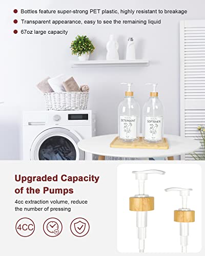 Liquid Laundry Detergent Dispenser, Laundry Detergent Container for Laundry Room, 67oz Storage Container for Farmhouse Decor, Includes Pumps, Collapsible Funnel, Labels and Bamboo Tray