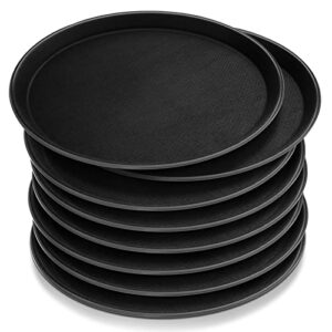 8 pieces restaurant serving tray, non slip surface round tray, plastic food meals server tray with raised edges for home, kitchen, restaurant, cafeteria, bar, hotel (black, 11 inch)