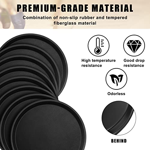 8 Pieces Restaurant Serving Tray, Non Slip Surface Round Tray, Plastic Food Meals Server Tray with Raised Edges for Home, Kitchen, Restaurant, Cafeteria, Bar, Hotel (Black, 11 Inch)