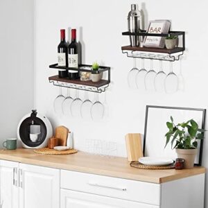 B4Life Wall Mounted Wine Rack with Stemware Hanger, 2 Pack Wall Mount Wine Glass Holder for Dining Room Home Bar Kitchen