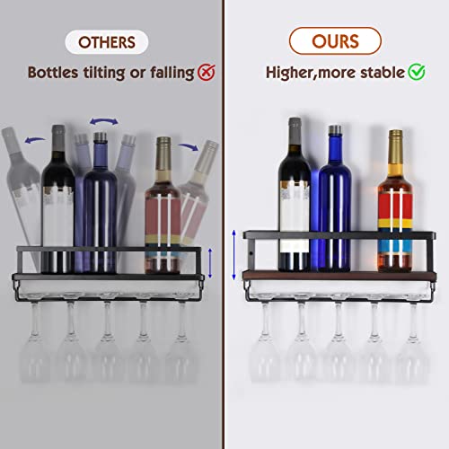 B4Life Wall Mounted Wine Rack with Stemware Hanger, 2 Pack Wall Mount Wine Glass Holder for Dining Room Home Bar Kitchen