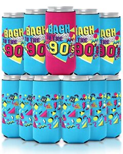 90s bachelorette party can sleeves 12 pack bach to the 90s slim can covers skinny neoprene drink soda can bottles holders for retro bridal shower party supplies