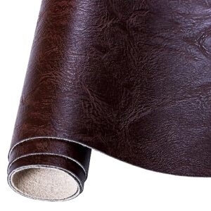 faux leather sheets rolls solid color 12"x53" large size,textured surface pu synthetic for leather earrings, hair bows, sewing and different diy projects (deep brown)