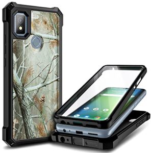 nznd compatible with cricket icon 4 case with [built-in screen protector], full-body protective shockproof rugged bumper cover, impact resist durable phone case (camo)