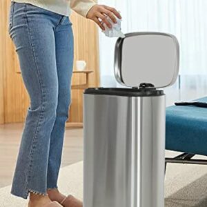 8 Gallon 30L Trash Can with Hinged Lid and Removable Inner Bucket Stainless Steel Kitchen Trash Can Silent Garbage Can Touch-Free Pedal Rubbish Bin Waste Bin for Home Kitchen Waste Bin Silver
