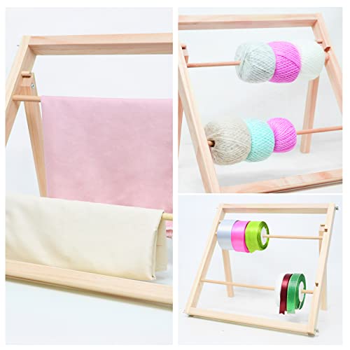 Wood Ribbon Storage Organizer - Ribbon Holder Organizer Rack for Craft Paper Roll - Christmas Gift Wrapping Ribbon Dispenser - 1 Pack Ribbon Organizer for Craft Room, 2 Placement Rods