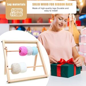 Wood Ribbon Storage Organizer - Ribbon Holder Organizer Rack for Craft Paper Roll - Christmas Gift Wrapping Ribbon Dispenser - 1 Pack Ribbon Organizer for Craft Room, 2 Placement Rods