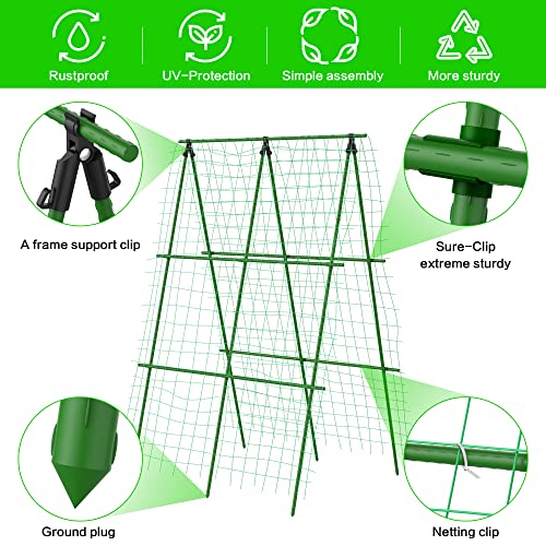 4Feet WX6Feet H Garden Trellis for Cucumber Climbing Plants Outdoor,Sturdy Metal Plant Support Tower Garden Vegetable Fruit Vine Cucumber Trellis, A Frame Trellis