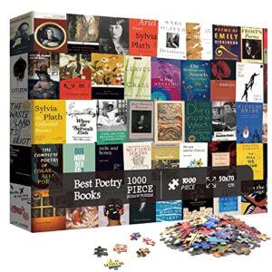 book puzzles for adults 1000 piece, greatest poetry book covers collage puzzle, 50 classic poems books add to your literary bucket list, good gift for book lovers and poem fans