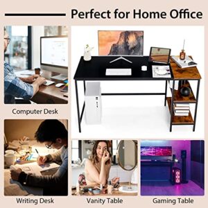 Tangkula 55” Computer Desk, Large Home Office Desk with 2-Tier Storage Shelves, Modern Laptop PC Desk with Heavy-Duty Steel Frame, Multipurpose Writing Desk Study Desk (Black)