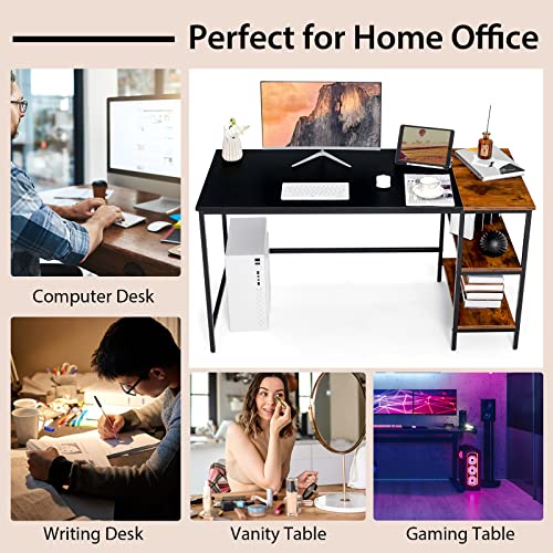 Tangkula 55” Computer Desk, Large Home Office Desk with 2-Tier Storage Shelves, Modern Laptop PC Desk with Heavy-Duty Steel Frame, Multipurpose Writing Desk Study Desk (Black)