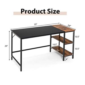 Tangkula 55” Computer Desk, Large Home Office Desk with 2-Tier Storage Shelves, Modern Laptop PC Desk with Heavy-Duty Steel Frame, Multipurpose Writing Desk Study Desk (Black)