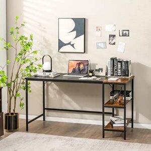 Tangkula 55” Computer Desk, Large Home Office Desk with 2-Tier Storage Shelves, Modern Laptop PC Desk with Heavy-Duty Steel Frame, Multipurpose Writing Desk Study Desk (Black)