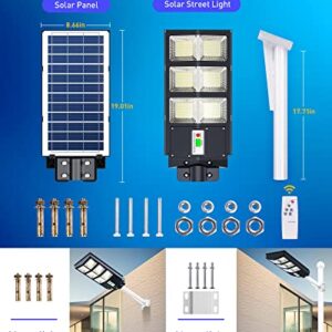 A-ZONE 300W Solar Street Lights Outdoor Waterproof, 6500K 30000LM Outdoor LED Street Light Dusk to Dawn, LED Wide Angle Lamp with Motion Sensor and Remote Control, for Parking Lot, Yard, etc.