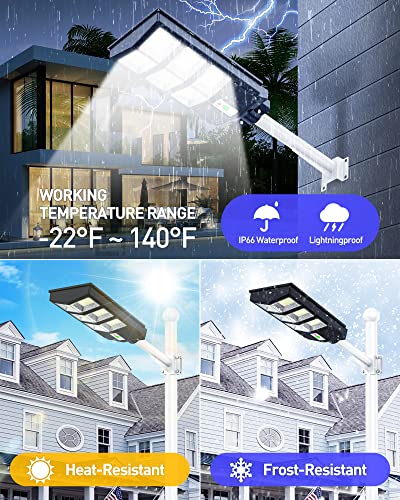 A-ZONE 300W Solar Street Lights Outdoor Waterproof, 6500K 30000LM Outdoor LED Street Light Dusk to Dawn, LED Wide Angle Lamp with Motion Sensor and Remote Control, for Parking Lot, Yard, etc.