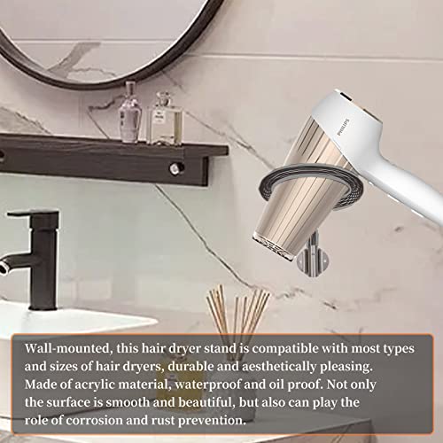 Hair Dryer Holder Wall Mount Acrylic Stripes Hair Dryer Rack Hair Care Tools Holder for Barbershop, Bathroom, Bedroom, Wall Mount Chrome Finished (Black)
