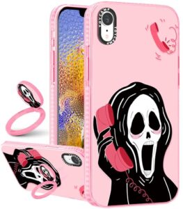 toycamp for iphone xr case with ring kickstand, cute design for women girls girly boys teens skeleton skull cartoon print case cover for iphone xr (6.1 inch)