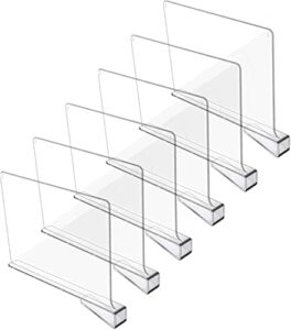 milian designs acrylic shelf dividers clear shelf separators for closets, cabinets, bedroom, kitchen, office 6 pcs organizer to organize clothes closet shelves, wardrobe storage