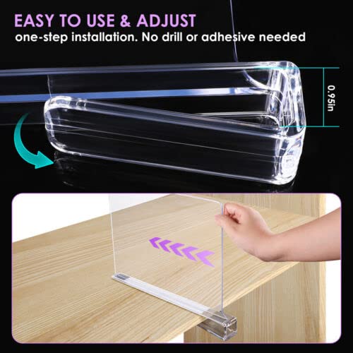 Milian Designs Acrylic Shelf Dividers Clear Shelf Separators for Closets, Cabinets, Bedroom, Kitchen, Office 6 pcs Organizer to Organize Clothes Closet Shelves, Wardrobe Storage